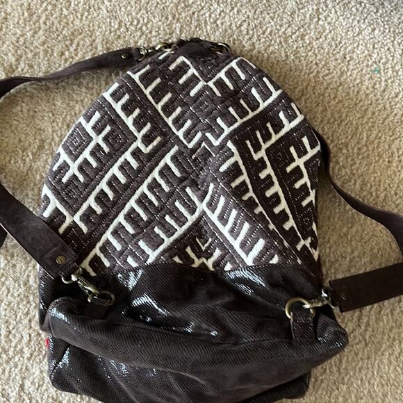 NWT TEN 79 LA beaded boho hippie beachy embroidered leather brown backpack. main image 6